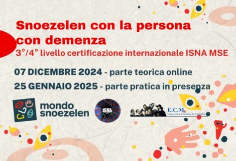 corso formazione metodo Snoezelen - anziano con demenza alzheimer - certificato Isna Mse terzo - quarto livello corso ISNA MSE Mondo Snoezelen